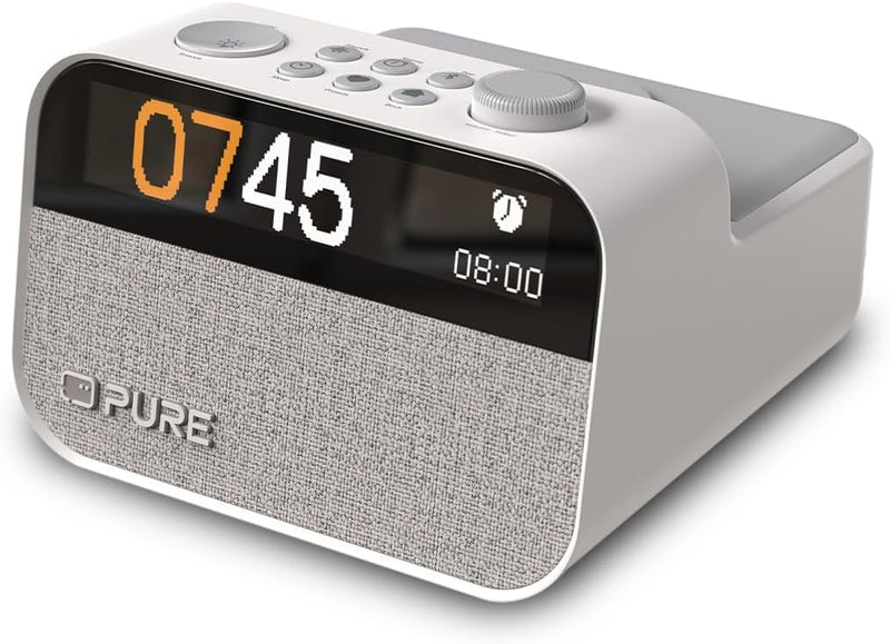 Pure Moment Charge – Radiowecker mit Wireless-Ladepad, DAB+/FM, Bluetooth, natürlichen Klängen, Whit