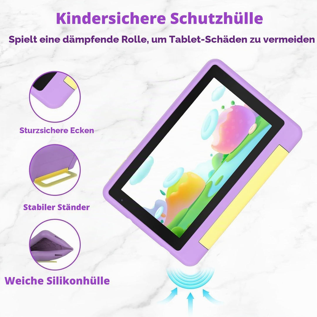 7 Zoll Kinder Tablet mit Hülle, Android Tablet für Kinder, 8GB+64GB(128GB TF Expand), 1024x600 HD Di
