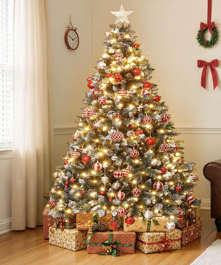 Yorbay künstlicher Weihnachtsbaum mit Beleuchtung weiss Schnee LED Tannenbaum für Weihnachten-Dekora