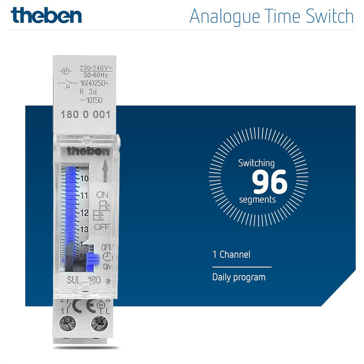 Theben 1800001 SUL 180a - analoge Zeitschaltuhr mit Tagesprogramm und 3 Tagen Gangreserve, Zeitschal