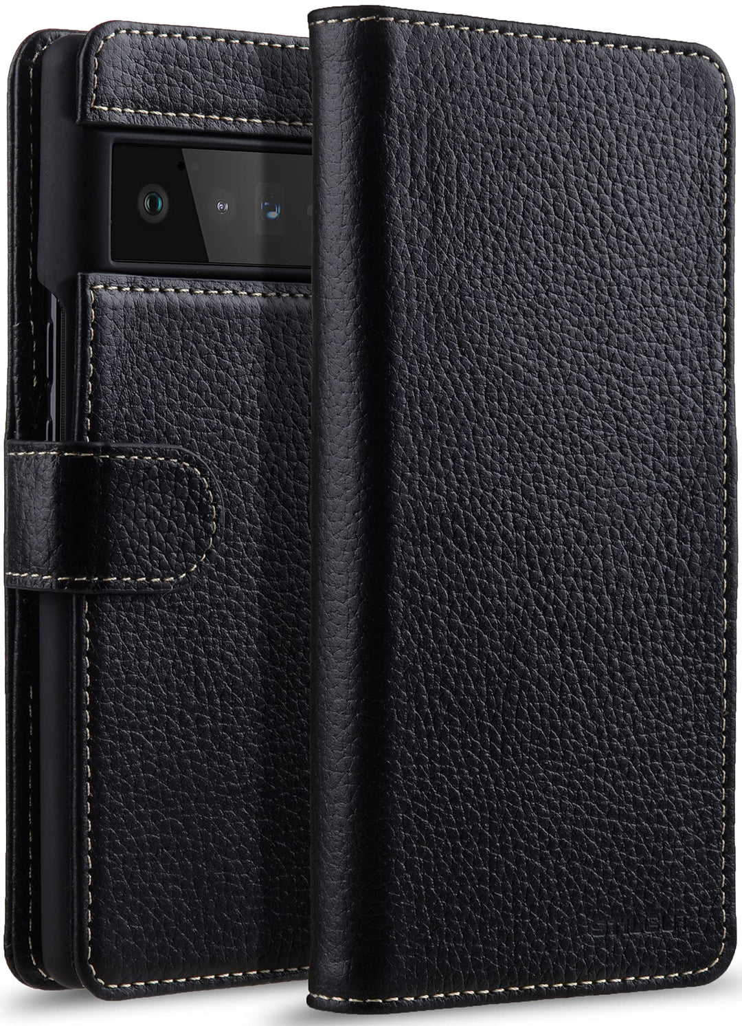 STILGUT Talis kompatibel mit Google Pixel 6 Pro Hülle mit Kartenfach aus Leder, Flip Cover, Wallet C