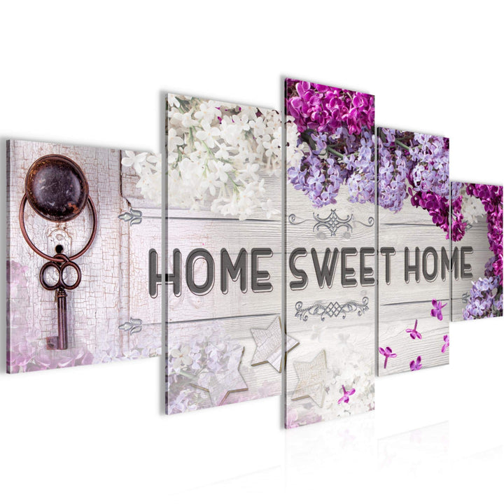 Runa Art Wandbilder Home Sweet Home 5 Teilig Bild auf Vlies Leinwand Deko Wohnzimmer Flieder Violett