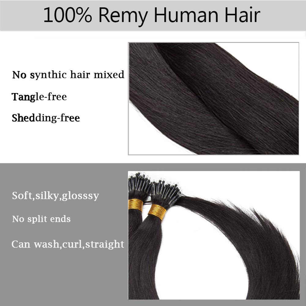 SEGO Nanoring Extension Echthaar 1g Loop Haarverlängerung Haarteile 50 Strähnen Glatt 100% Remy Huma