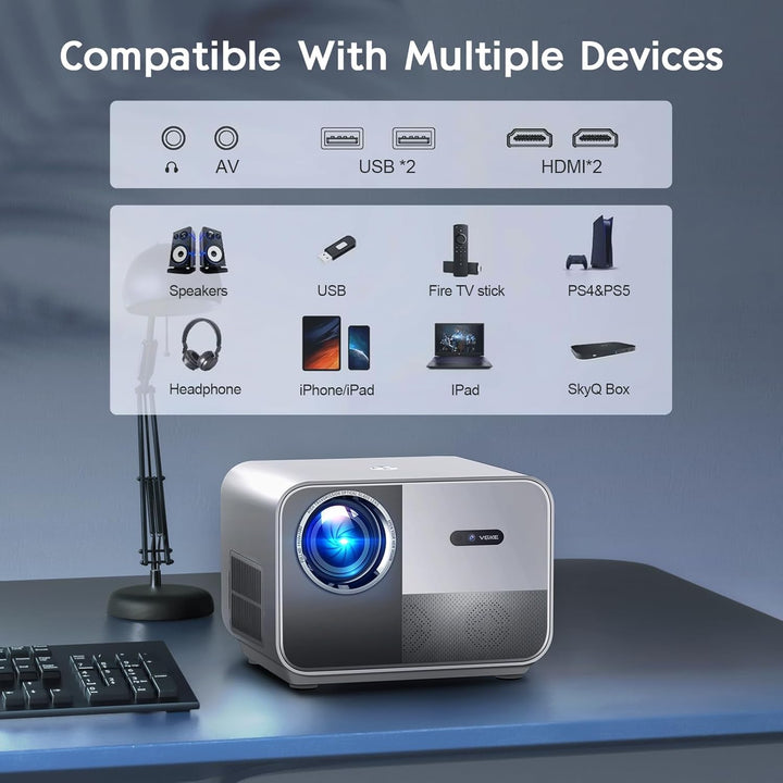 Beamer 4K VGKE, Autofokus/Trapezkorrektur 700ANSI Lumens WiFi 6 Bluetooth Tragbarer Projektor, FHD N