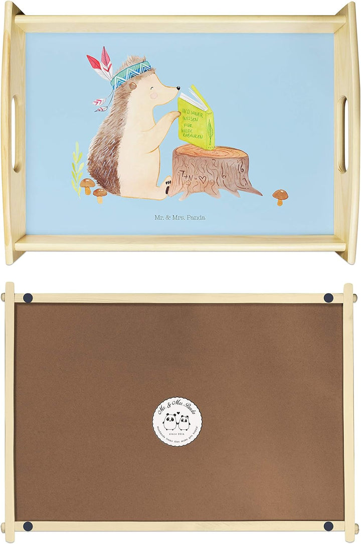 Mr. & Mrs. Panda Serviertablett Igel Indianer - Geschenk, Holztablett, Camping, Küchentablett, Tiere