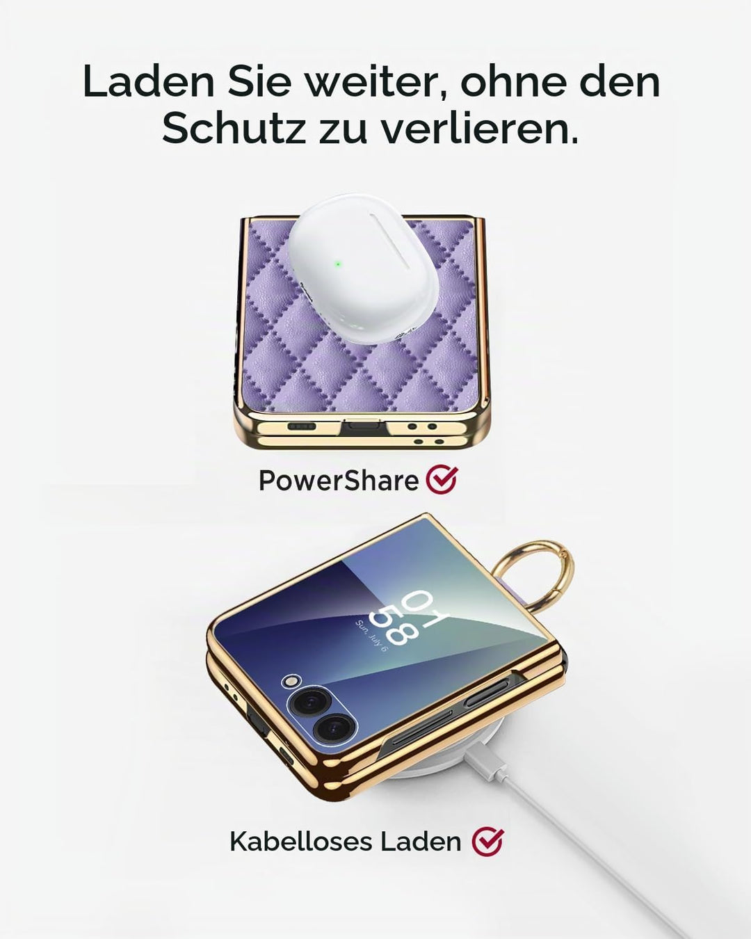 Miimall Lederhülle Kompatibel mit Samsung Galaxy Z Flip 7 Hülle mit Ring Ständer &amp; Kameraschutz [Lux