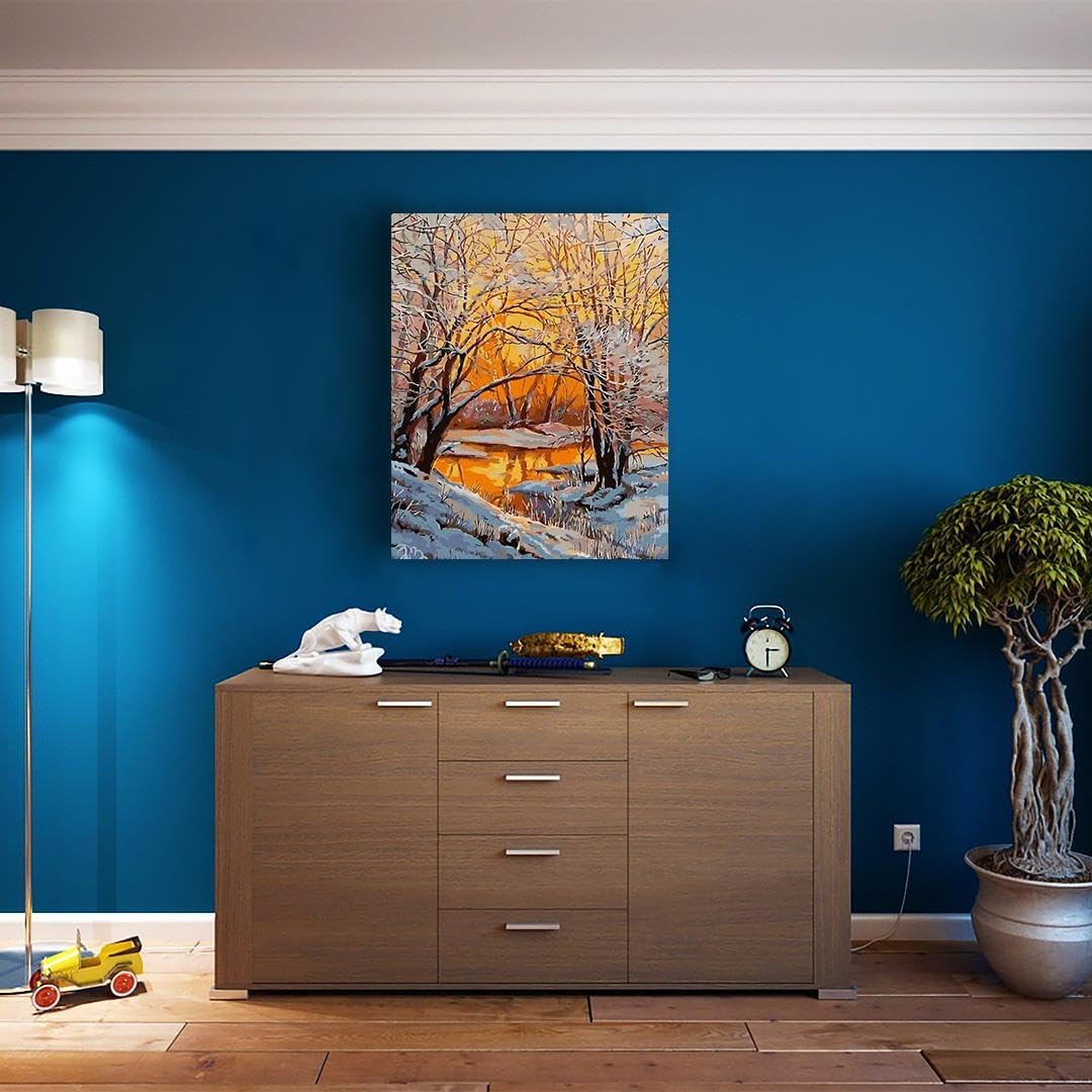 Artnapi Malen nach Zahlen Erwachsene mit Rahmen | DIY Handgemalt | Goldener Winterwald | Kit für Anf