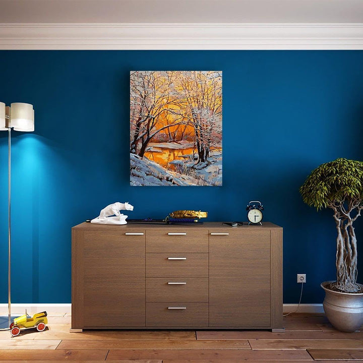 Artnapi Malen nach Zahlen Erwachsene mit Rahmen | DIY Handgemalt | Goldener Winterwald | Kit für Anf