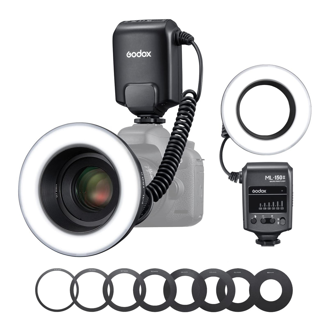 Godox ML150II Tragbarer LED Makroringblitz Ringblitzleuchte Set6-stufige Leistungswahl (1/32-1/1) 58