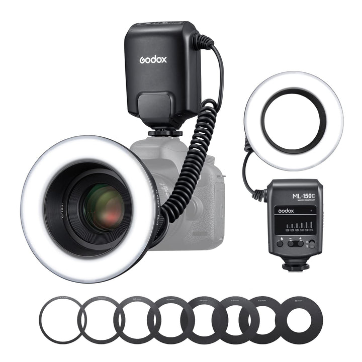 Godox ML150II Tragbarer LED Makroringblitz Ringblitzleuchte Set6-stufige Leistungswahl (1/32-1/1) 58