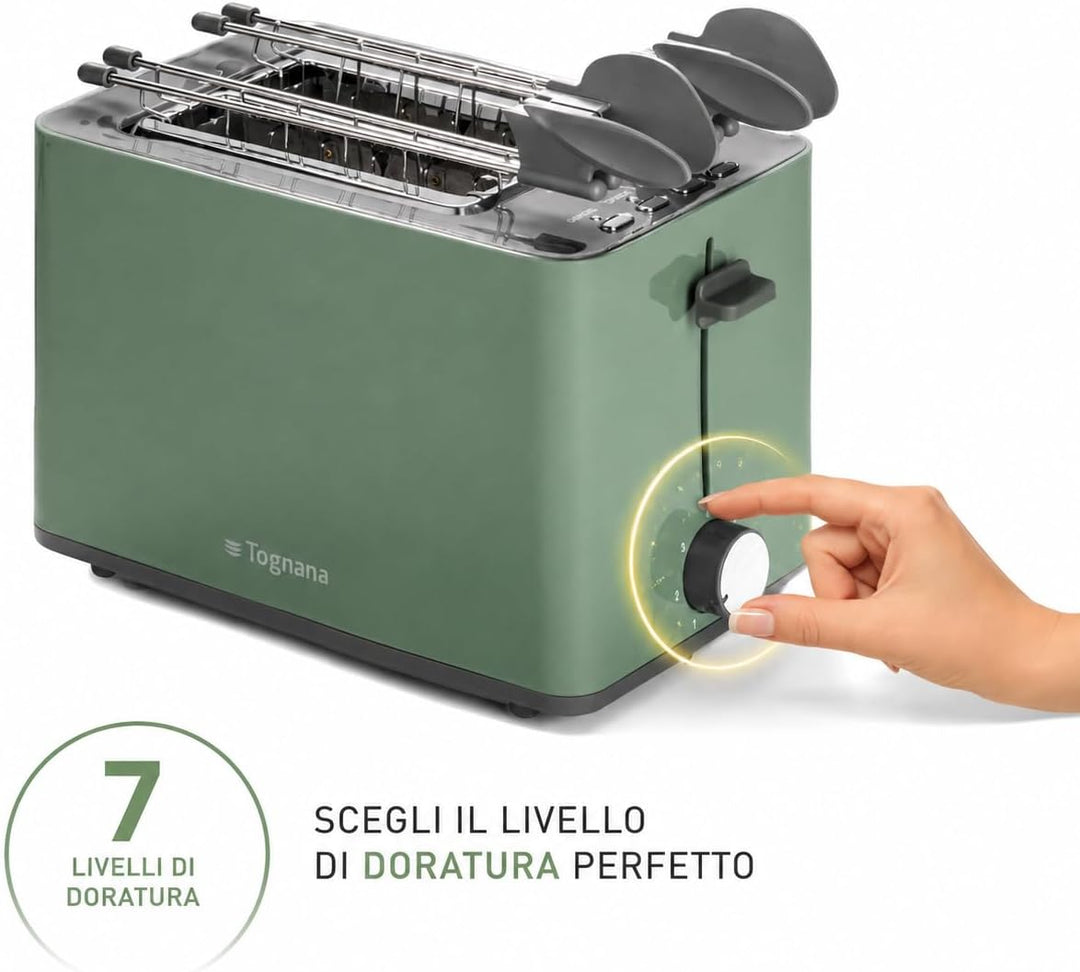 Tognana Iridea Wireless Toaster mit Doppelstecker und Krümelsammler, Salbeigrün