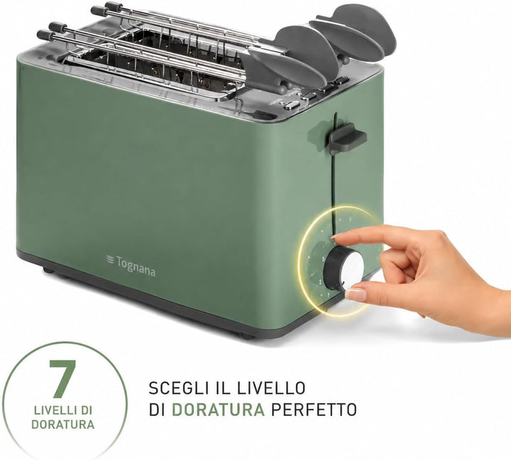 Tognana Iridea Wireless Toaster mit Doppelstecker und Krümelsammler, Salbeigrün