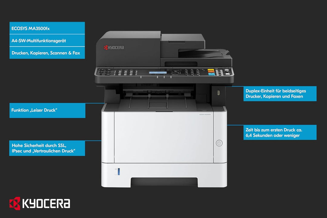 Kyocera Ecosys MA3500fx Multifunktionsdrucker Schwarz Weiss. 35 Seiten pro Minute. Drucker Scanner K