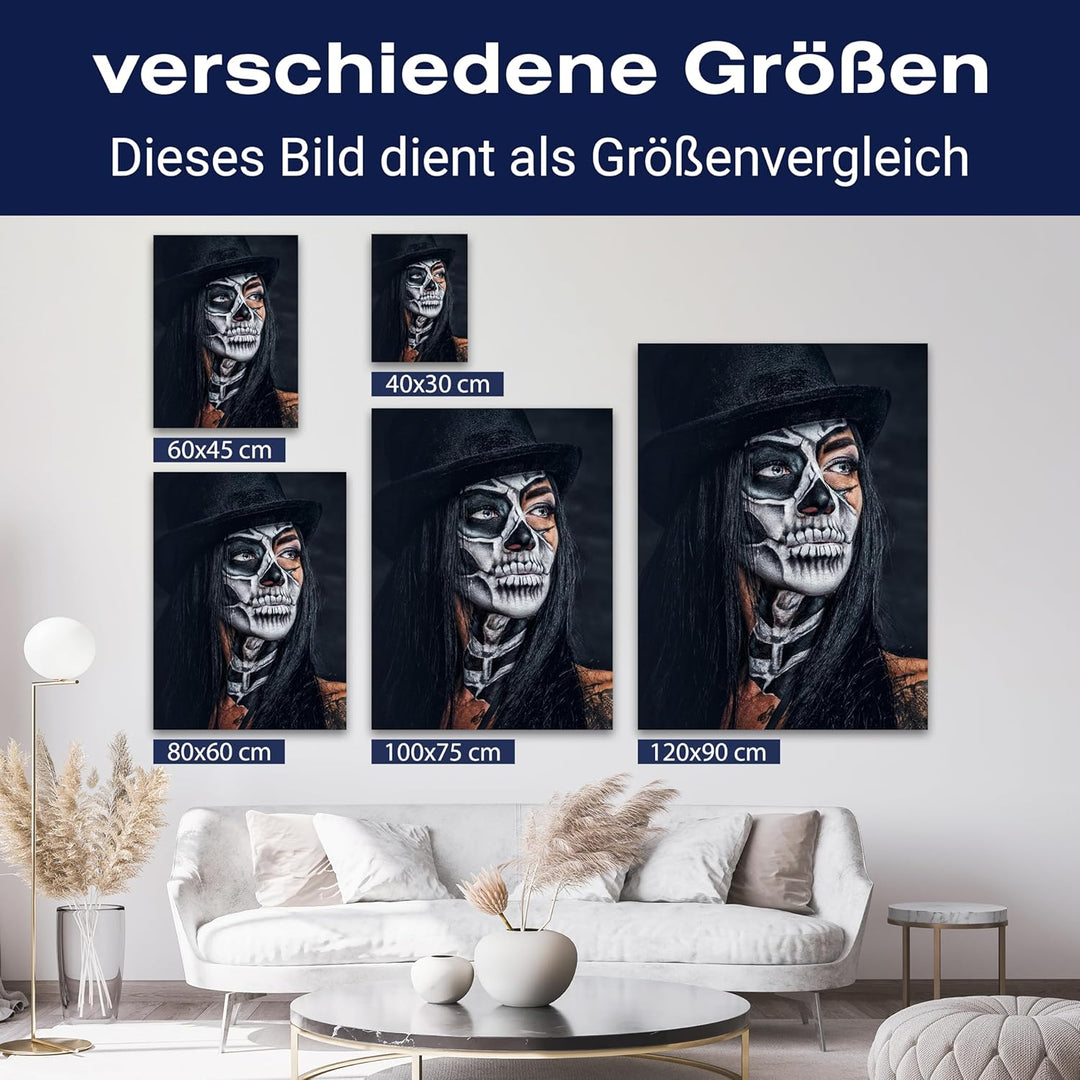 wandmotiv24 Leinwandbild Starke Frauen, Hochformat, Frau mit Totenkopf Makeup M0139 80L x 60B cm Lei