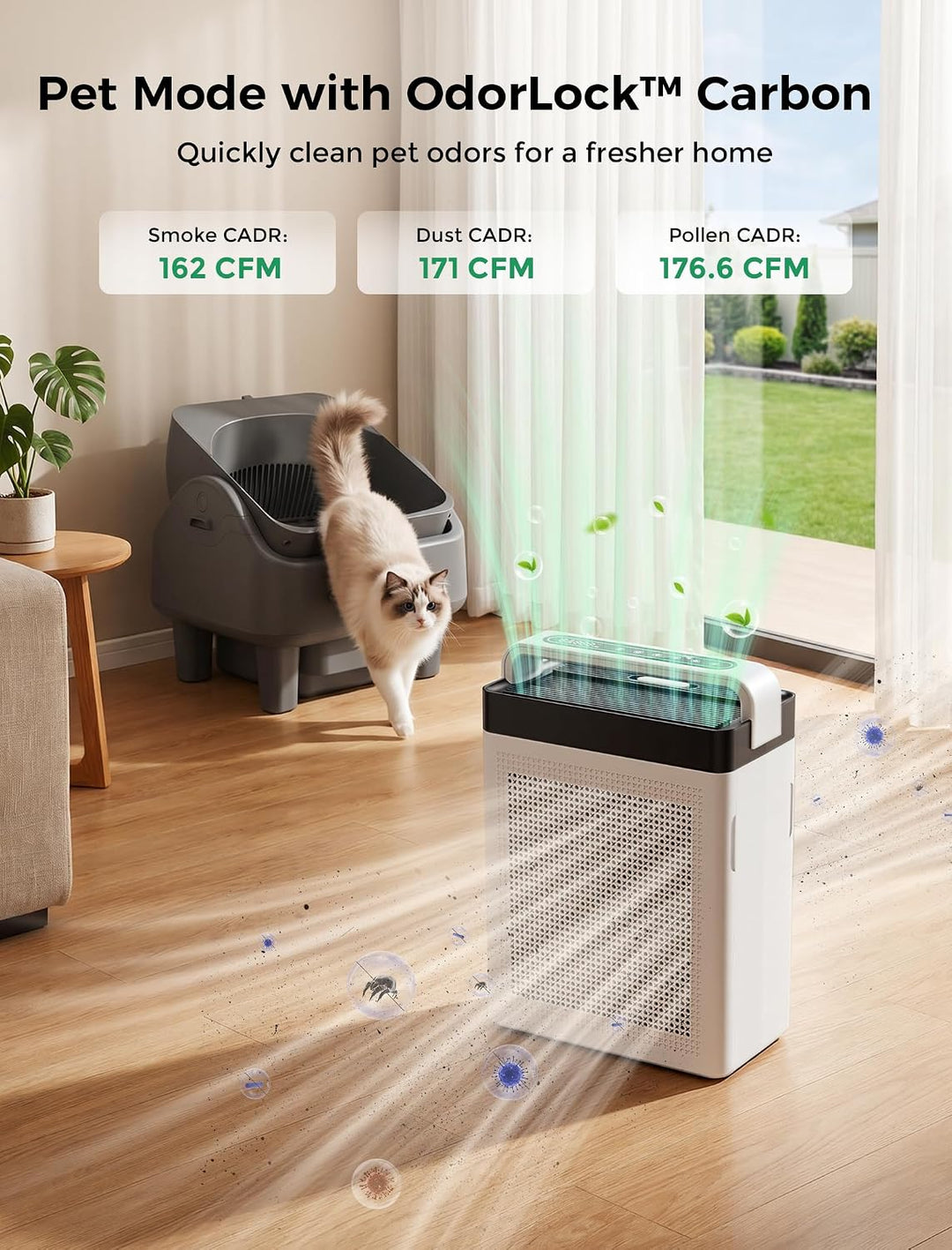Luftreiniger mit Aktivkohlefilter, Doppel-Ansaugung, CADR 300 m³/h | bis 232 m², Air Purifier H13 HE