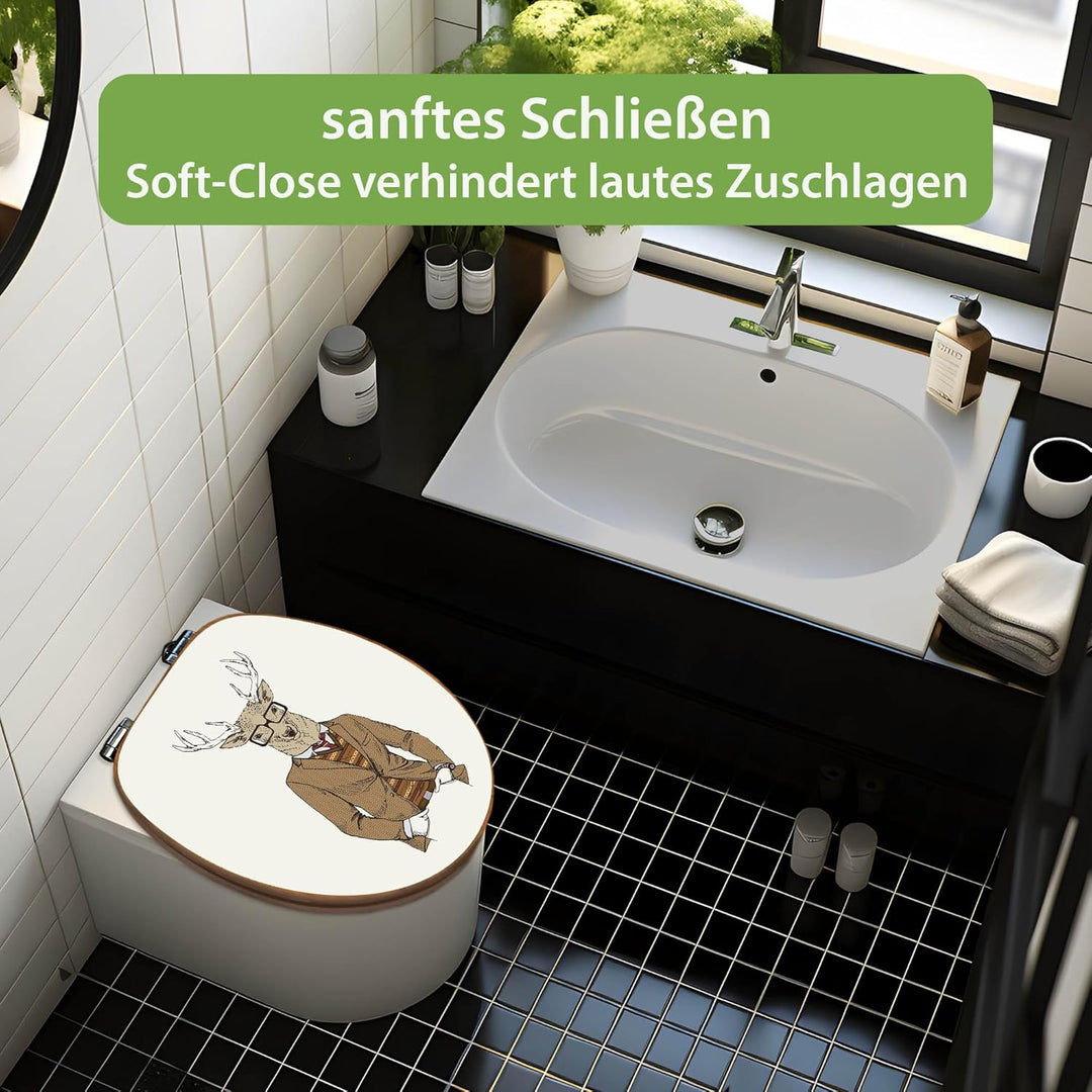 banjado Design WC Sitz Bambus Absenkautomatik 45,8x37,5cm - Toilettendeckel mit Absenkautomatik Holz