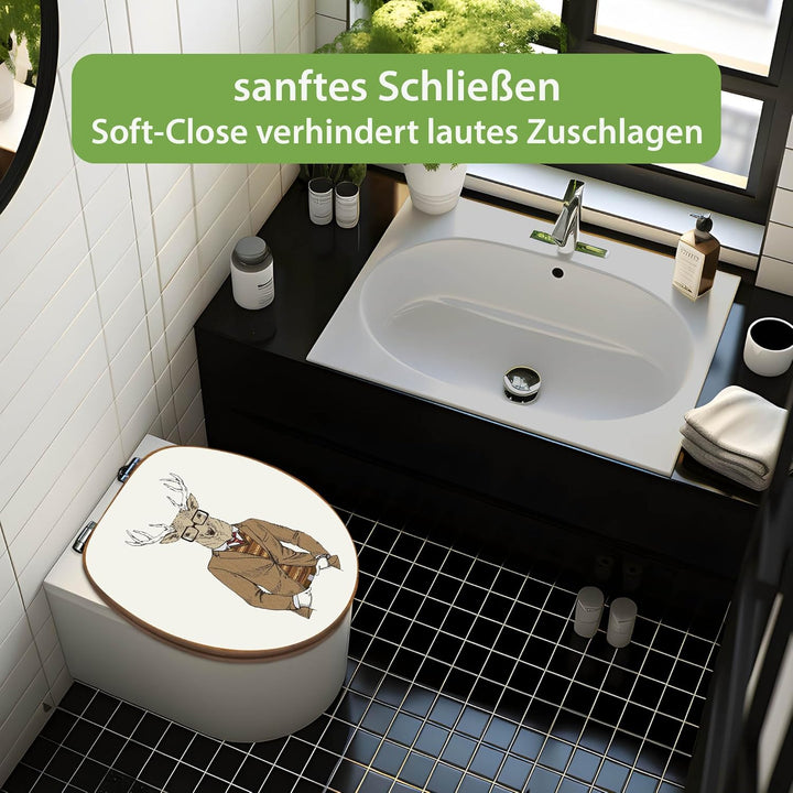 banjado Design WC Sitz Bambus Absenkautomatik 45,8x37,5cm - Toilettendeckel mit Absenkautomatik Holz