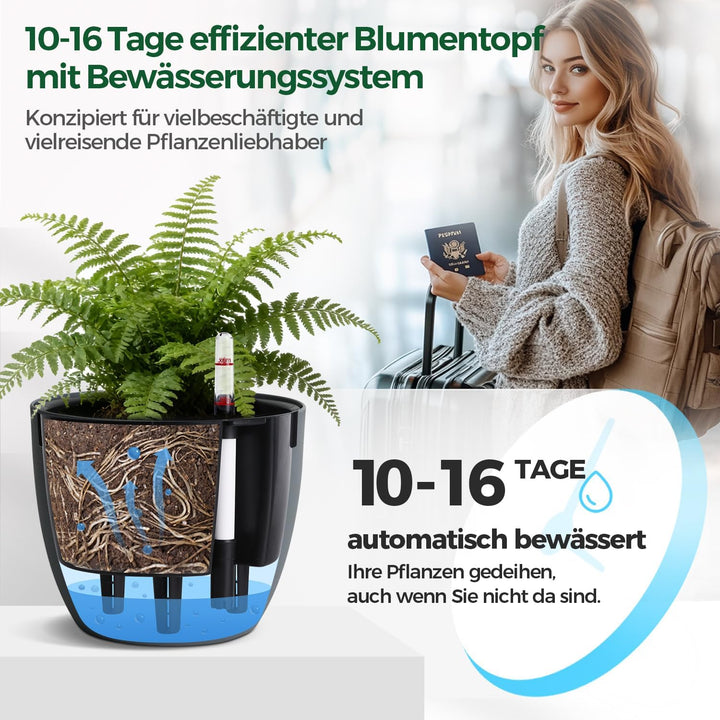 T4U 2Pcs 17,5cm Selbstbewässerungstopf mit Wasseranzeiger, Praktischer Blumentopf für vielbeschäftig