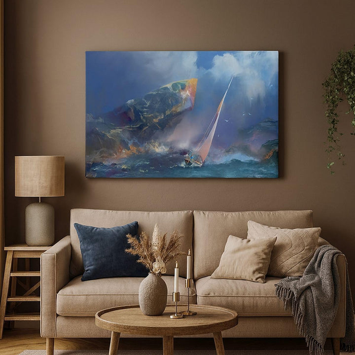 Bilder auf Leinwand 100x70cm Leinwandbild mit Rahmen Meer Segelboot Gross Wanddeko Bild Schlafzimmer