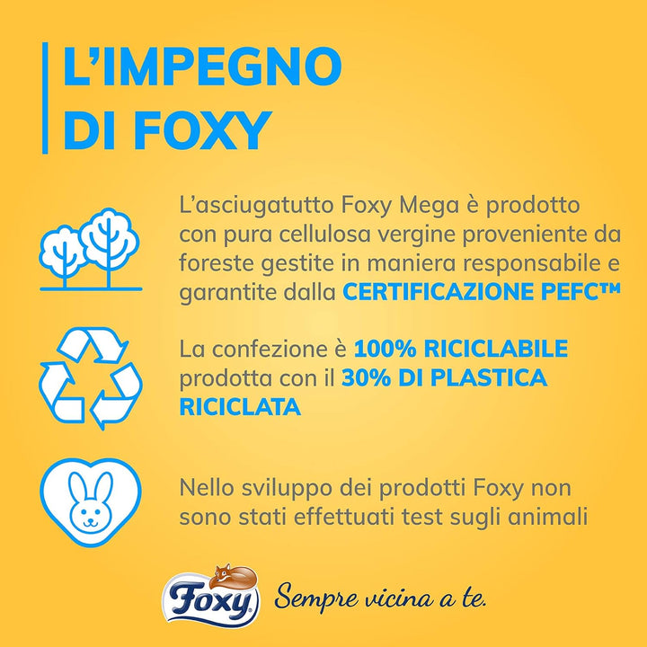 Foxy MEGA | Langlebiger Trockner | 12 Rollen | 110 Blatt pro Rolle | Super saugfähig | Papier 100% P