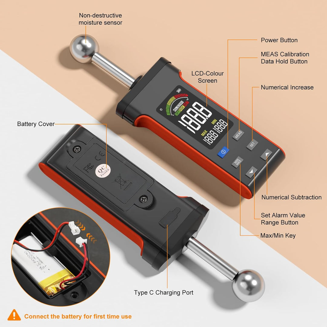 Feuchtigkeitsmessgerät Wand Wiederaufladbar Feuchtemessgerät Zerstörungsfrei Messung Wandfeuchtemess