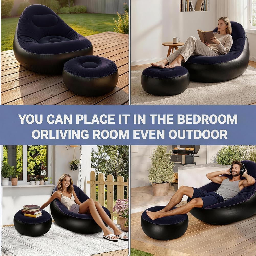 Aufblasbares Sofa mit Fusshocker, Aufblasbarer Sitzsack, Aufblasbares Stuhl Sofa, Luftsofa Aufblasba