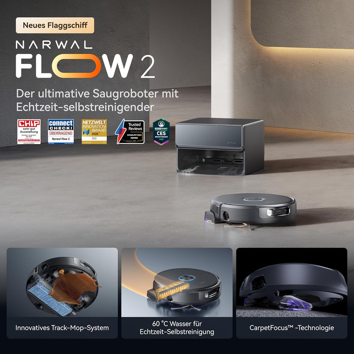 NARWAL Flow 2 Saugroboter mit Kompaktstation, Saug- und Wischroboter, FlowWash-Wischsystem mit 60 °C