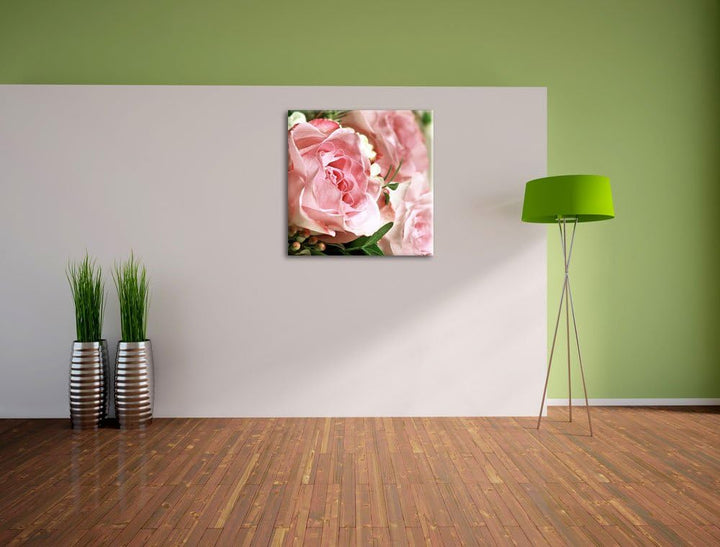 Pixxprint Rosenstrauss, Format: 70x70 auf Leinwand, XXL riesige Bilder fertig gerahmt mit Keilrahmen