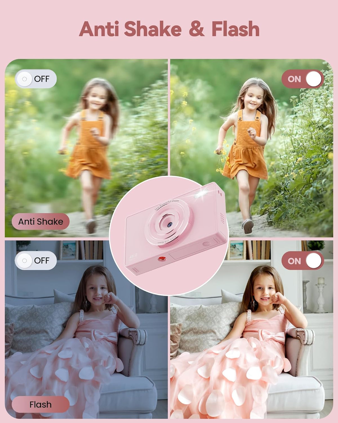 64GB Digitalkamera Kinder Fotokamera: 48MP Anti-Shake Kinderkamera Foto Vlogging Fotoapparat 16X Dig