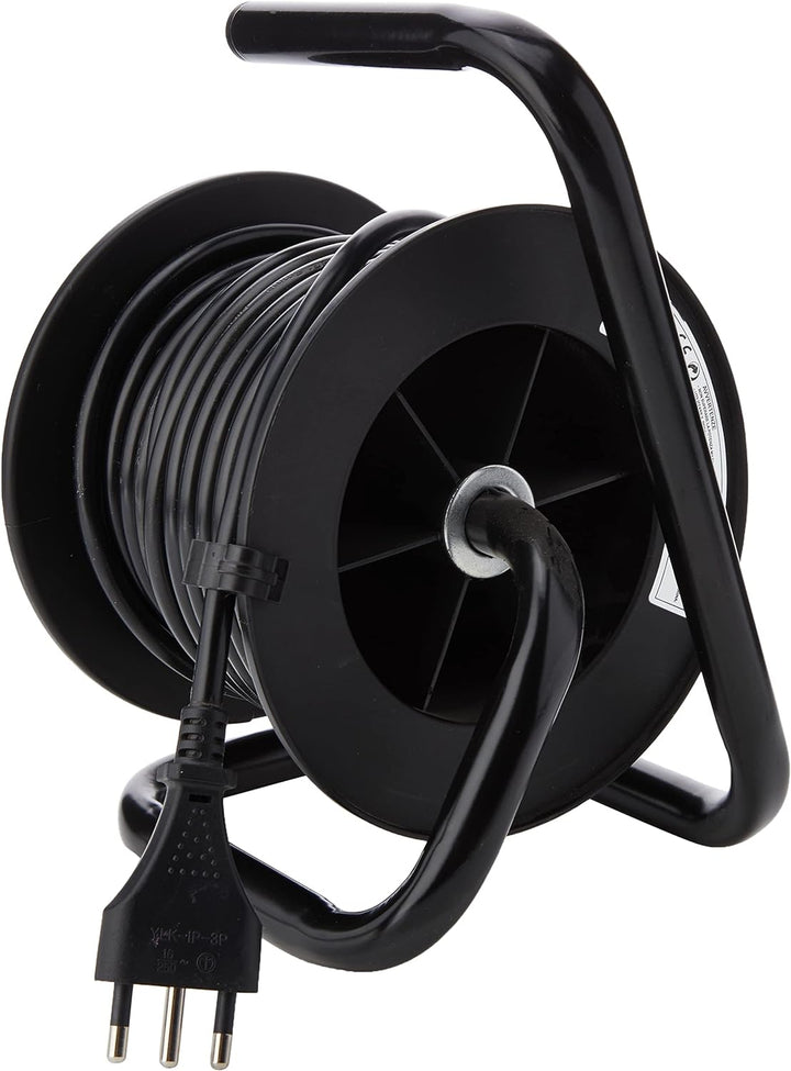 Electraline 49212 Kabeltrommel für Heimwerker, 4 Universalsteckdosen, 10 m, Schwarz/Blau 10 metri Si
