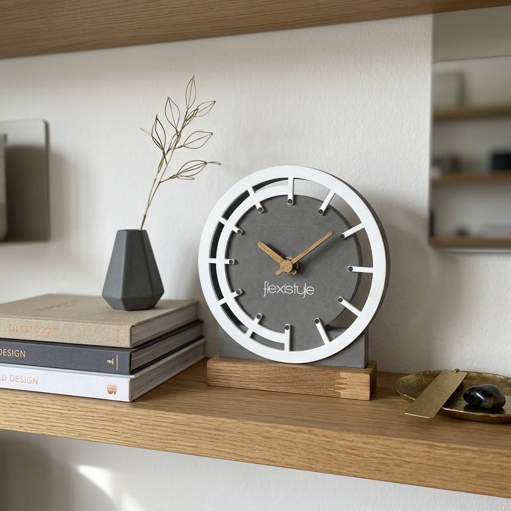 FLEXISTYLE Modern standuhr tischuhr klein aus Holz Eiche Wohnzimmer Badezimmer Uhr Holz tischuhren h