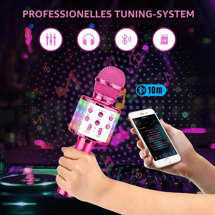 ShinePick Karaoke Mikrofon Bluetooth, 4-in-1 Drahtloses Geschenke Mikrofon Kinder Mädchen,Tragbare L