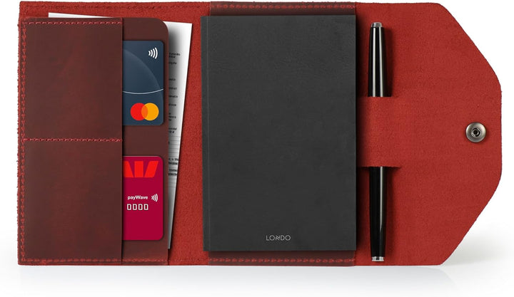 Londo Echtleder Schreibmappe Konferenzmappe mit Notizblock Notizblock und Schloss Rot S, Rot S
