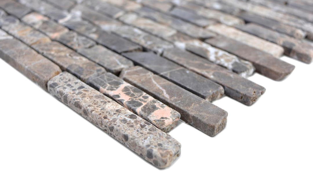Mosaik Brick uni Castanao Marmor Naturstein Küche, Mosaikstein Format: 25-105x15x7 mm, Bogengrösse:
