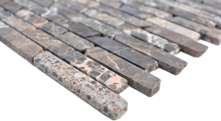 Mosaik Brick uni Castanao Marmor Naturstein Küche, Mosaikstein Format: 25-105x15x7 mm, Bogengrösse: