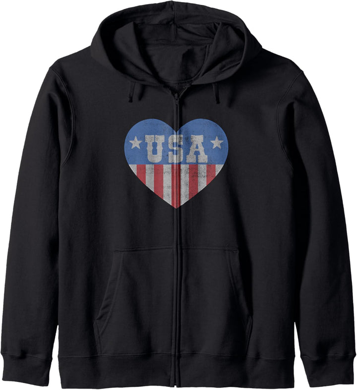 Americana Heart Red White and Blue USA Kapuzenjacke