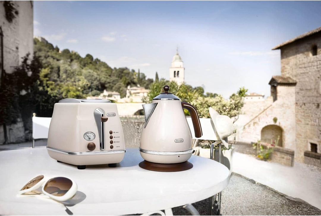 De'Longhi Toaster Icona Vintage CTOV2103.BG - 2-Schlitz-Toaster mit Brötchenaufsatz, Edelstahl in el