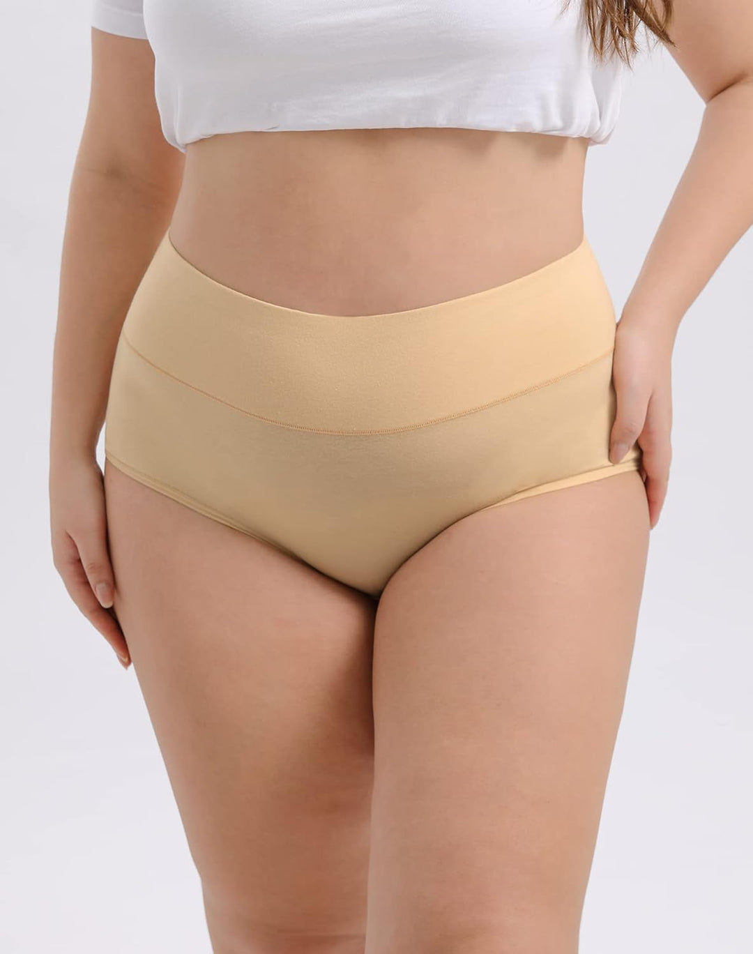 INNERSY Unterhosen Grosse Grössen Damen Taillenslip Baumwolle High Waist Slip (44-62) 4er Pack, Beig