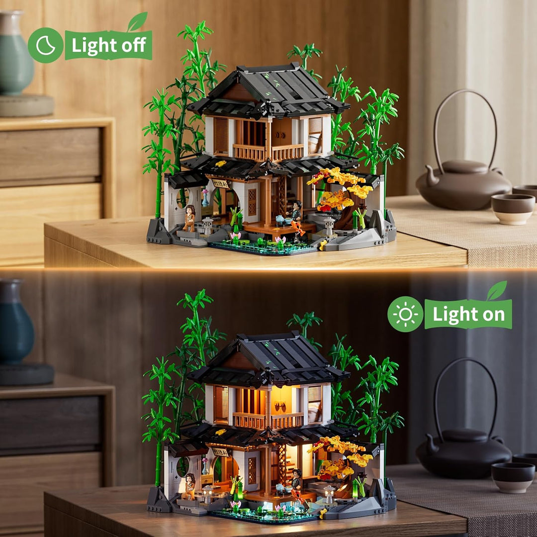 Lumibricks Bambushaus Beleuchtetes Baustein-Set – 2432 Teile Retro Chinesisches Gartenhaus & Baumhau