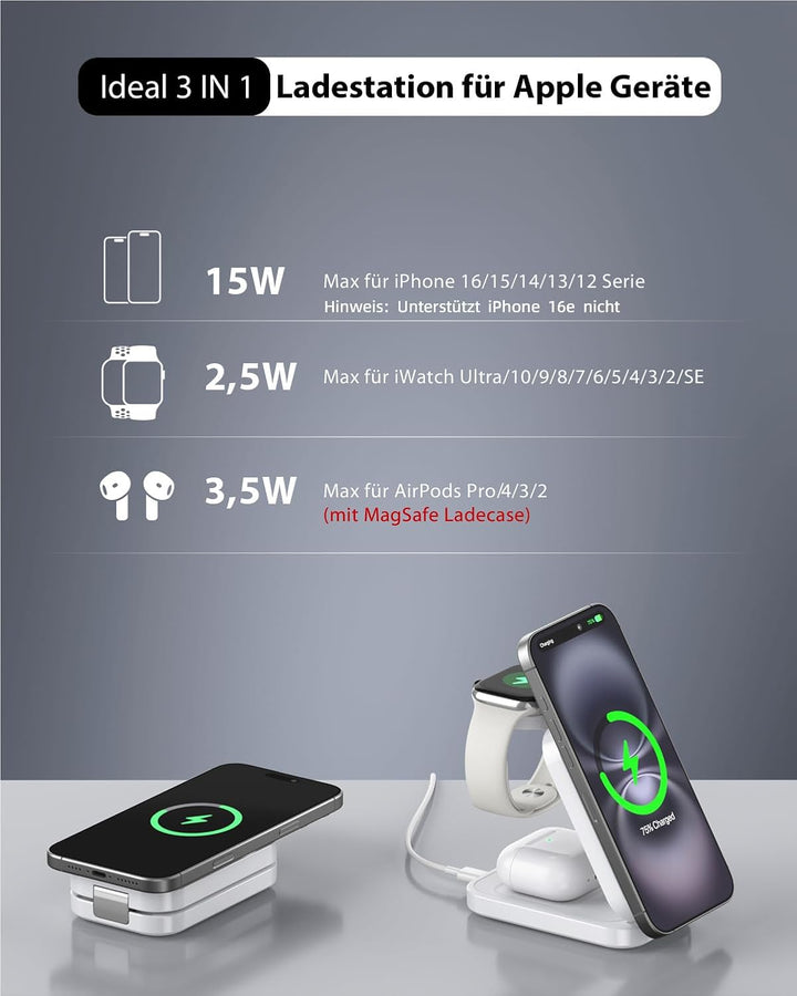 Ladestation kompatibel mit App1e Watch und iPh0ne,Super Tragbar Magsafe Ladegerät für iPh0ne 16 15 1