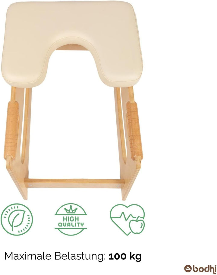 Bodhi Kopfstandhocker| Yoga Hocker aus Holz mit praktischen Griffen | Yogastuhl mit Polster für Umke