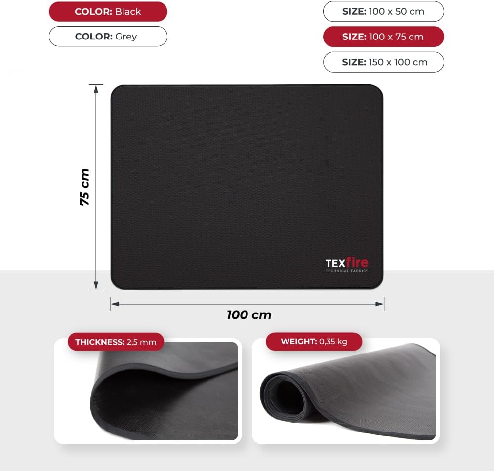 TEXFIRE – Feuerfeste und wasserdichte Matte für Aussenböden (100x75 cm), Bodenschutz für BBQ, Grilla