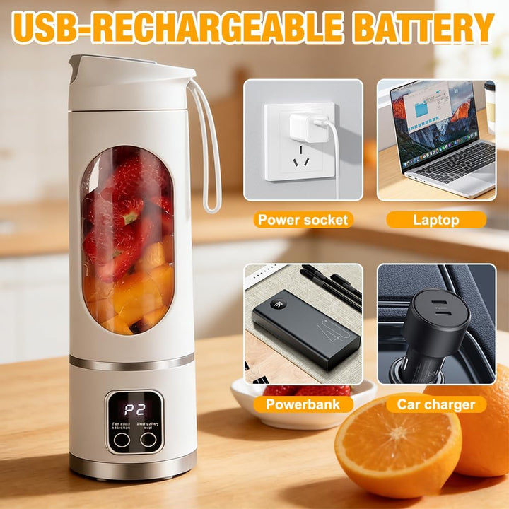 Mixer Smoothie Maker To Go, 450ML Tragbarer Mixer, 1500mAh Portable Blender mit LED 12 Klingen, Mini