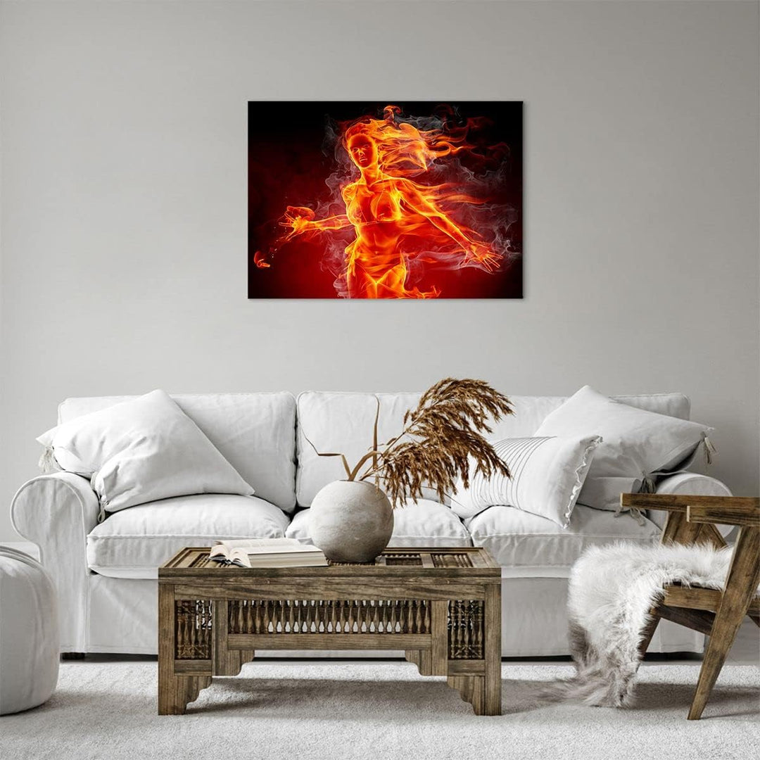 Bilder auf Leinwand Frau Flammen Illustration Leinwandbild 70x50cm Wandbilder Dekoration Wohnzimmer