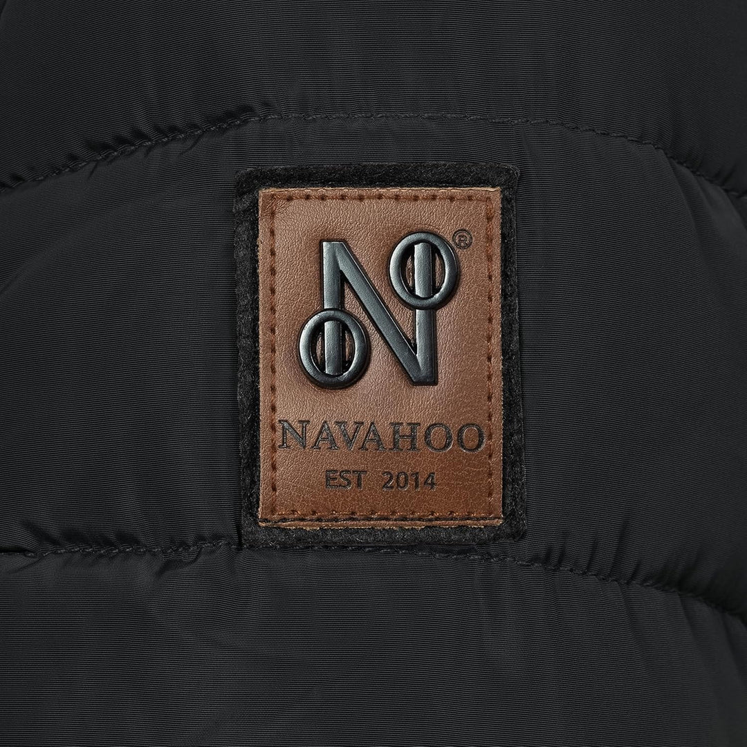 Navahoo Damen Wintermantel Warmer Steppmantel lang mit Abnehmbarer Kunstfell-Kapuze Paula XS-5XL, Sc