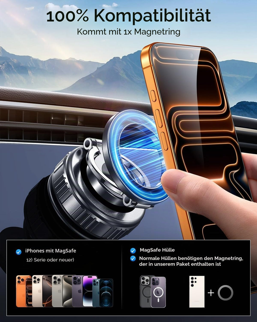DIMONCOAT Vakuum Handyhalterung Auto Magnet - 2026 für Magsafe Autohalterung Saugnapf Handyhalterung