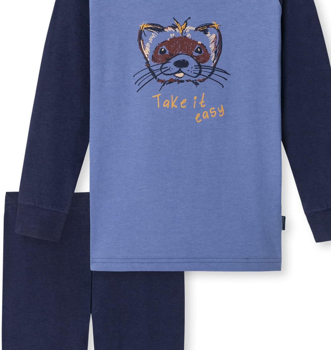 Schiesser Jungen Schlafanzug lang ohne Bündchen Baumwolle - Gr. 140 bis 176 92 Blau (Ll), 92 Blau (L