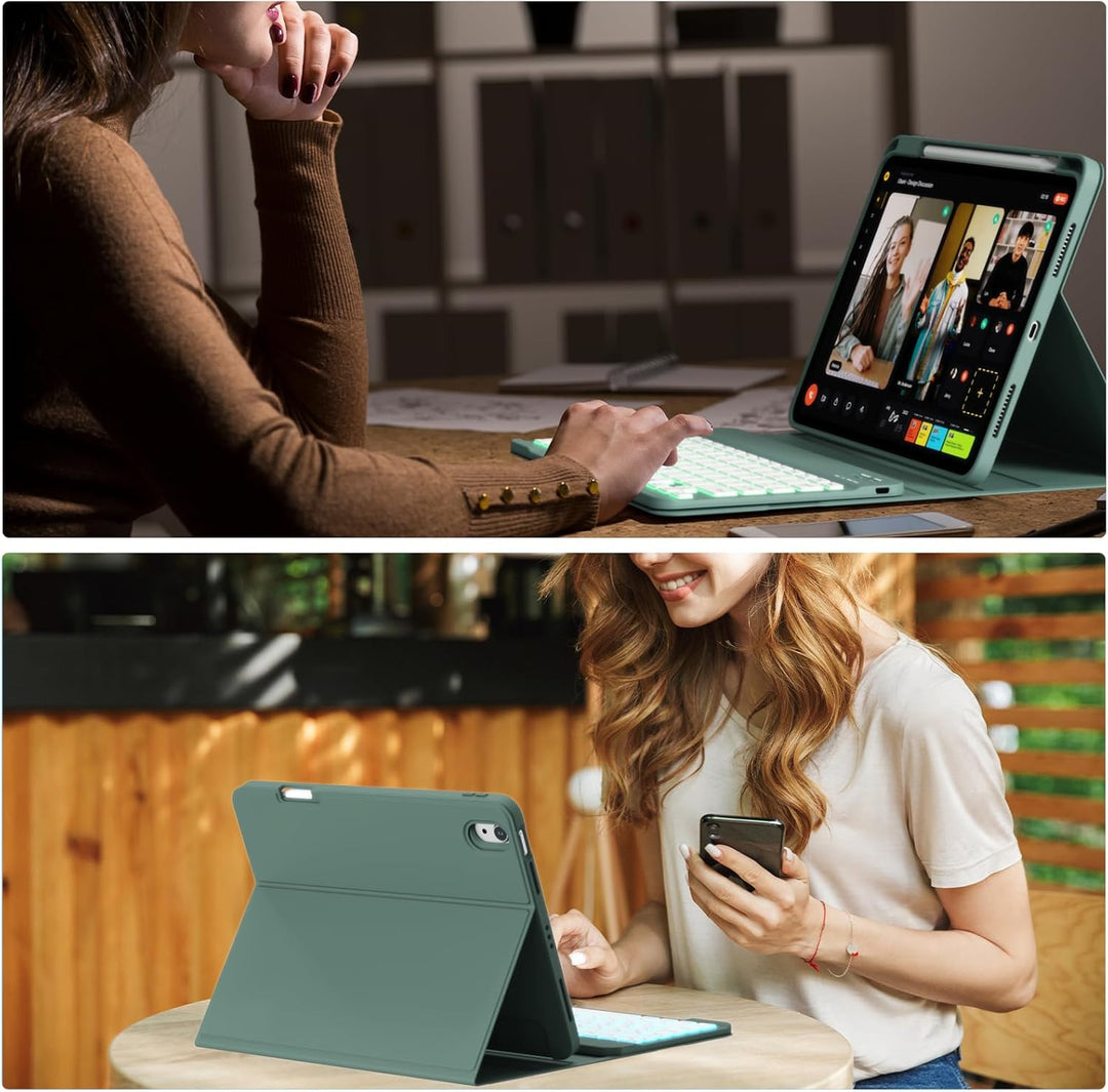 Hülle mit Tastatur für iPad A16 11/10 Generation (2025/2022, 11/10.9 Zoll)- 7 Farben Beleuchtete Mag