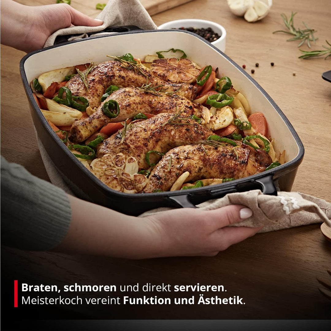 MEISTERKOCH Bräter aus Gusseisen in Schwarz/Creme, 44,5 x 27 cm, 5 Liter Volumen, Induktion, spülmas