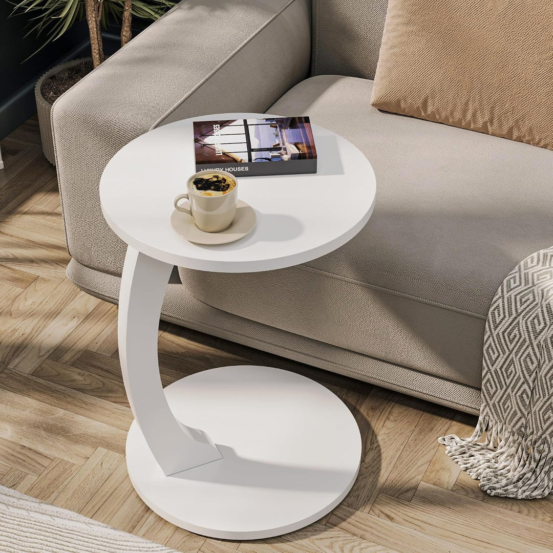 Tubibu MDF - C Form Kleiner Beistelltisch, Runder Tisch als Ablagefläche für Couch und Sofa mit Roll